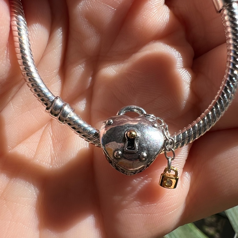 Two-Tone Heart Padlock & Key Charm - Picture 3 of 16
